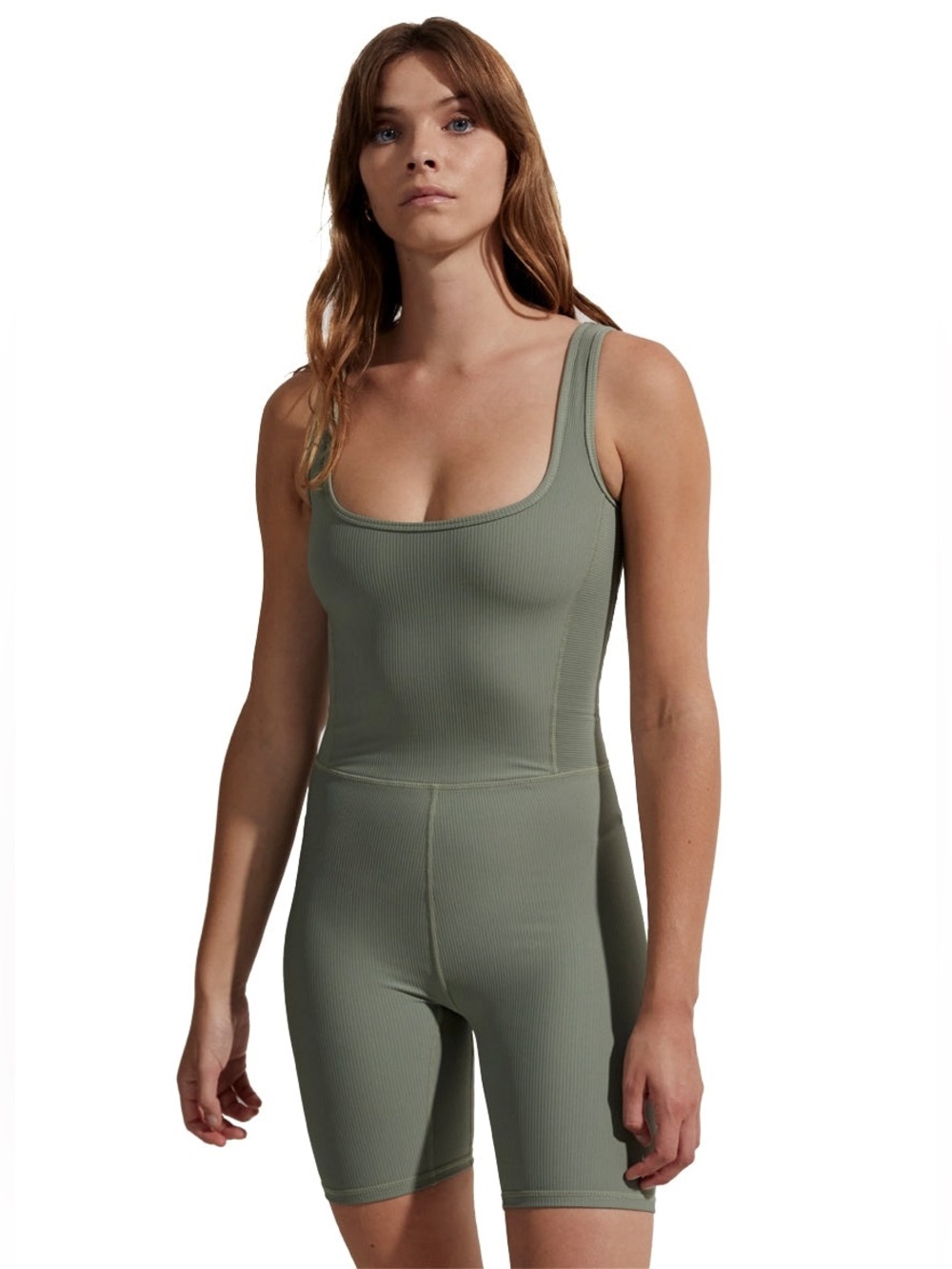 Varley Medium Sherwood All-In-One 7” Romper Sea Spray Ribbed Activewear Unitard